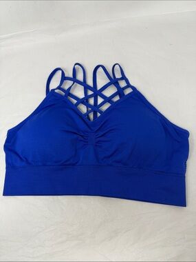 ITZON Royal Blue Strappy Seamless Bralette Sports Bra Athleisure Yoga Activewear